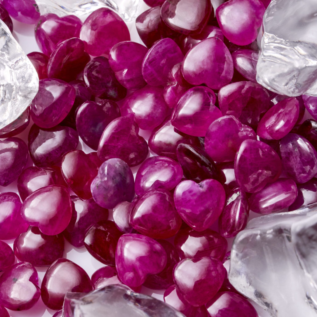 A group of pink heart-shaped rubies 