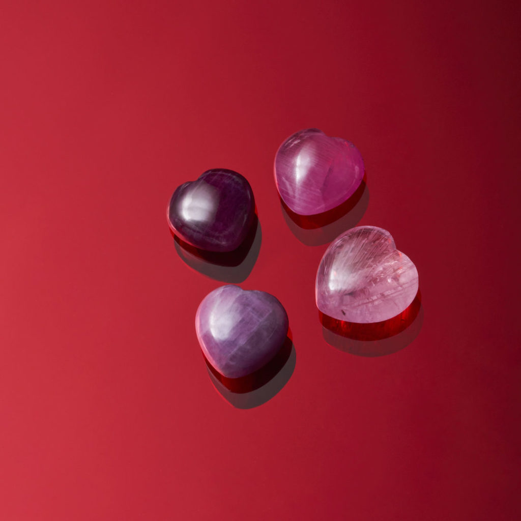 Four heart-shaped rubies