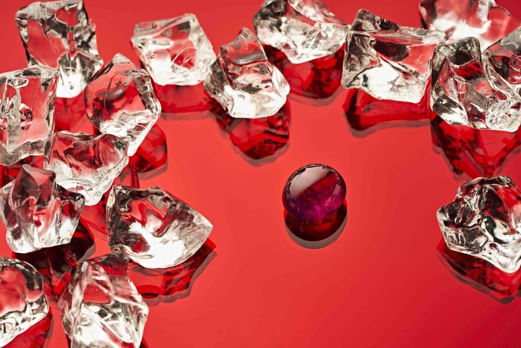 A ruby surrounded by ice