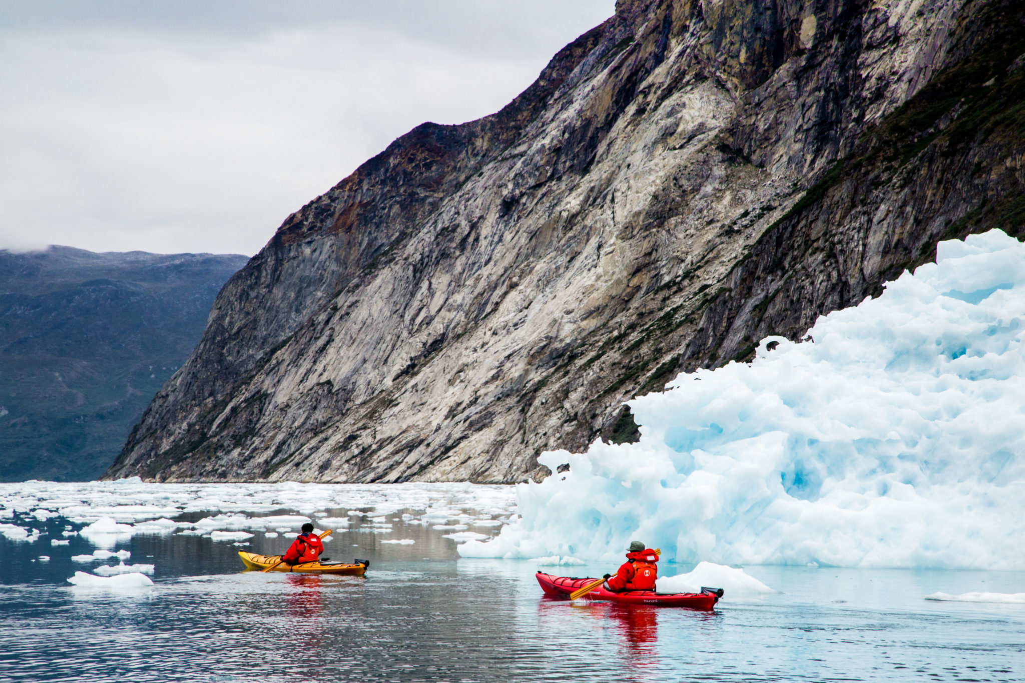 Two people kayaking in Greenland