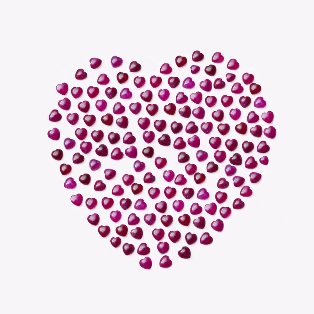 A heart made out of smaller heart-shaped rubies