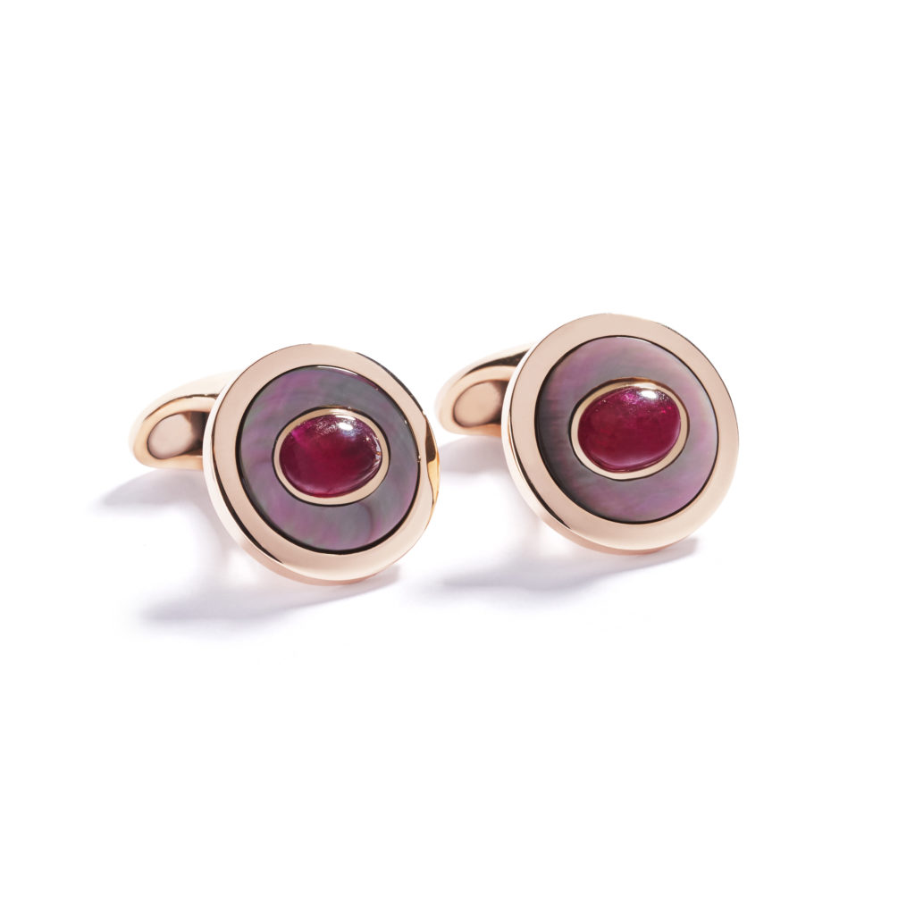 Round Gold Hartmann's cufflinks featuring Greenlandic red rubies